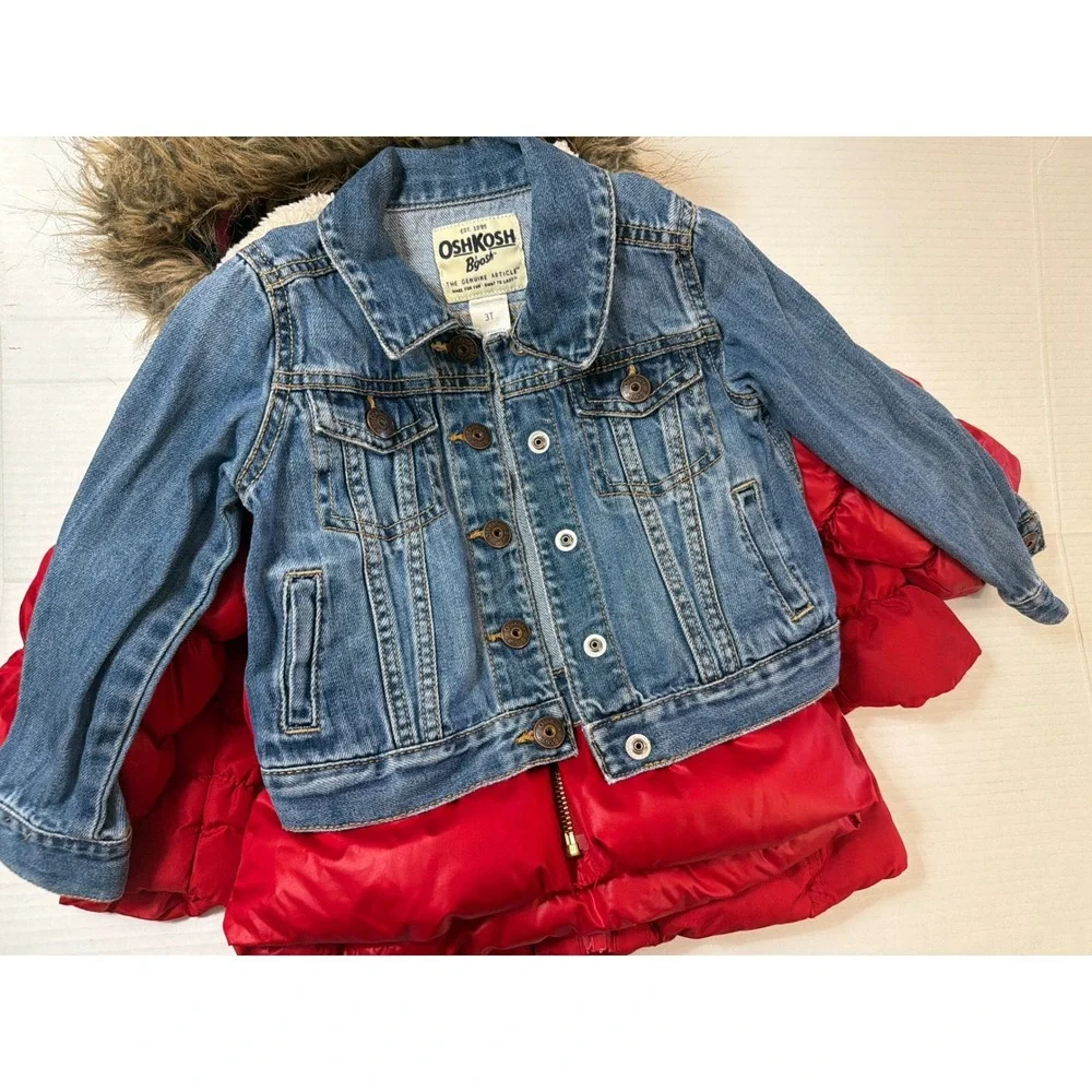 Girls Winter Red Puffer Coats‎ Snowsuit Jean Jacket Hats Gloves Bib Cup 18 24